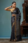 Buy_DUSALA_Grey Kosa Silk Rose Camellia Motif Handwoven Saree With Running Blouse Piece _at_Aza_Fashions