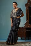 Shop_DUSALA_Grey Kosa Silk Rose Camellia Motif Handwoven Saree With Running Blouse Piece _Online_at_Aza_Fashions