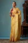 Buy_DUSALA_Gold Kosa Silk Flower Marigold Motif Handwoven Saree With Running Blouse Piece _at_Aza_Fashions