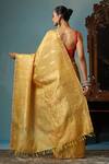 Shop_DUSALA_Gold Kosa Silk Flower Marigold Motif Handwoven Saree With Running Blouse Piece _at_Aza_Fashions