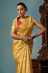 DUSALA_Gold Kosa Silk Flower Marigold Motif Handwoven Saree With Running Blouse Piece _Online_at_Aza_Fashions