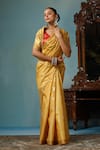 Shop_DUSALA_Gold Kosa Silk Flower Marigold Motif Handwoven Saree With Running Blouse Piece _Online_at_Aza_Fashions