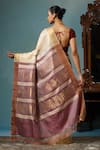 Shop_DUSALA_Beige Kosa Silk Folk Dance Aster Handwoven Saree With Running Blouse Piece _at_Aza_Fashions