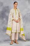 Buy_Sue Mue_Off White Handwoven Silk Chanderi Embroidered Geometric Print Kurta Pant Set _at_Aza_Fashions