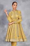 Buy_Sue Mue_Yellow Handloom , Tussar, Handwoven Floral Print Short Anarkali Set _Online_at_Aza_Fashions