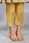Shop_Sue Mue_Yellow Handloom , Tussar, Handwoven Floral Print Short Anarkali Set _Online_at_Aza_Fashions