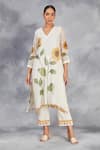 Sue Mue_Off White Chanderi, , Handloom Hand Painted Handwoven Kurta Set _at_Aza_Fashions