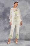 Buy_Sue Mue_Off White Handwoven Chanderi Mulmul Hand Painted Daisy Flower Top With Pant _at_Aza_Fashions