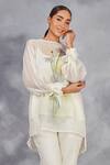 Buy_Sue Mue_Off White Handwoven Chanderi Mulmul Hand Painted Daisy Flower Top With Pant _Online_at_Aza_Fashions