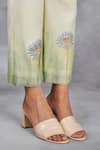 Shop_Sue Mue_Off White Handwoven Chanderi Mulmul Hand Painted Daisy Flower Top With Pant _at_Aza_Fashions