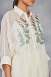 Shop_Sue Mue_Off White Handwoven Chanderi Mulmul Hand Painted Leaves Peplum Top With Pant _at_Aza_Fashions