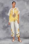 Buy_Sue Mue_Off White Handwoven Chanderi Mulmul Hand Painted Sunflower Top With Pant _at_Aza_Fashions