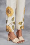 Buy_Sue Mue_Off White Handwoven Chanderi Mulmul Hand Painted Sunflower Top With Pant _Online_at_Aza_Fashions