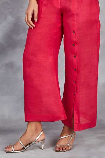 Buy_Sue Mue_Pink Linen Embroidery Collared Handwoven Shirt With Pant _Online_at_Aza_Fashions