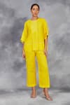 Buy_Sue Mue_Yellow Pure Linen Embroidered Beads Round Silk Thread Top With Pant _at_Aza_Fashions