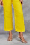 Shop_Sue Mue_Yellow Pure Linen Embroidered Beads Round Silk Thread Top With Pant _at_Aza_Fashions