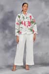 Buy_Sue Mue_White Pure Linen Digitally Printed Roses Band Handwoven Top With Pant _at_Aza_Fashions