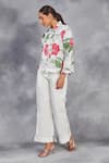 Shop_Sue Mue_White Pure Linen Digitally Printed Roses Band Handwoven Top With Pant _Online_at_Aza_Fashions