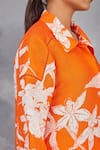 Buy_Sue Mue_Orange Pure Linen Embroidered White Lillies Collared Handwoven Shirt And Pant Set _Online_at_Aza_Fashions