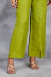 Shop Sue Mue Green Linen Embroidery Collared Floral Print Shirt With Pant at Aza Fashions Shop_Sue Mue_Green Linen Embroidery Collared Floral Print Shirt With Pant _at_Aza_Fashions
