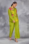 Shop Sue Mue Green Linen Embroidery Collared Floral Print Shirt With Pant Online at Aza Fashions Shop_Sue Mue_Green Linen Embroidery Collared Floral Print Shirt With Pant _Online_at_Aza_Fashions