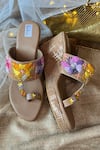 Buy_Fuchsia_Brown Embroidered Bohemian Bloom Kolhapuri Wedges _at_Aza_Fashions