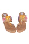 Shop_Fuchsia_Brown Embroidered Bohemian Bloom Kolhapuri Wedges _at_Aza_Fashions