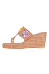 Buy_Fuchsia_Brown Embroidered Bohemian Bloom Kolhapuri Wedges _Online_at_Aza_Fashions