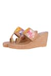 Shop_Fuchsia_Brown Embroidered Bohemian Bloom Kolhapuri Wedges _Online_at_Aza_Fashions