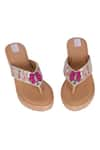 Buy_Fuchsia_Gold Embroidered Floral Meadow Strap Wedges _at_Aza_Fashions