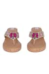 Shop_Fuchsia_Gold Embroidered Floral Meadow Strap Wedges _at_Aza_Fashions