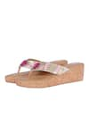 Shop_Fuchsia_Gold Embroidered Floral Meadow Strap Wedges _Online_at_Aza_Fashions