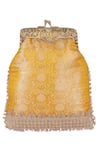 Fuchsia_Yellow Embellished Silk Woven Floral Vintage Clutch _Online_at_Aza_Fashions