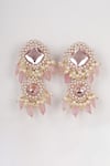 Shop_Bijoux By Priya Chandna_Pink Pearl Crystal Embellished Tassel Chandelier Earrings _at_Aza_Fashions