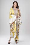 Buy_Anamika Khanna_White Printed Floral V Neck Kaftan And Draped Skirt Set _at_Aza_Fashions