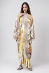 Anamika Khanna_White Printed Floral V Neck Kaftan And Draped Skirt Set _Online_at_Aza_Fashions