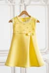 Ruchika lath label_Yellow Scuba Applique Pearl Sleeveless Dress _Online_at_Aza_Fashions