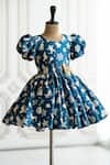 Buy_Ruchika lath label_Blue Japan Satin - Lining Butter Crepe Print Christmas Theme Snow Flake Dress _at_Aza_Fashions