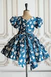 Shop_Ruchika lath label_Blue Japan Satin - Lining Butter Crepe Print Christmas Theme Snow Flake Dress _at_Aza_Fashions