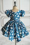 Buy_Ruchika lath label_Blue Japan Satin - Lining Butter Crepe Print Christmas Theme Snow Flake Dress _Online_at_Aza_Fashions