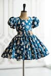 Ruchika lath label_Blue Japan Satin - Lining Butter Crepe Print Christmas Theme Snow Flake Dress _at_Aza_Fashions