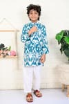 Buy_THE COTTON STAPLE_Blue Cotton Printed Ikat Robin Band Collar Kurta And Pant Set _at_Aza_Fashions