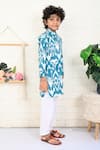 Shop_THE COTTON STAPLE_Blue Cotton Printed Ikat Robin Band Collar Kurta And Pant Set _Online_at_Aza_Fashions