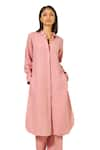 Buy_Grassroot By Anita Dongre_Pink 100% Hemp Threadwork Shirt Collar Quartz Straight Kurta With Pant _Online_at_Aza_Fashions