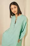 Buy_Grassroot By Anita Dongre_Green 100% Hemp Threadwork Round Whirl Placed Kurta With Pant _Online_at_Aza_Fashions