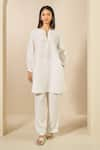 Buy_Grassroot By Anita Dongre_White 100% Hemp Threadwork Round Whirl Straight Kurta With Pant _at_Aza_Fashions