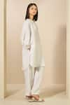 Grassroot By Anita Dongre_White 100% Hemp Threadwork Round Whirl Straight Kurta With Pant _Online_at_Aza_Fashions