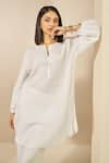 Buy_Grassroot By Anita Dongre_White 100% Hemp Threadwork Round Whirl Straight Kurta With Pant _Online_at_Aza_Fashions