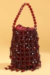 Buy_MODARTA_Maroon Bead Embellished Wristlet Bag _at_Aza_Fashions