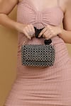 Shop_MODARTA_Black Pearl Metallic Crystal Work Mini Bag _at_Aza_Fashions